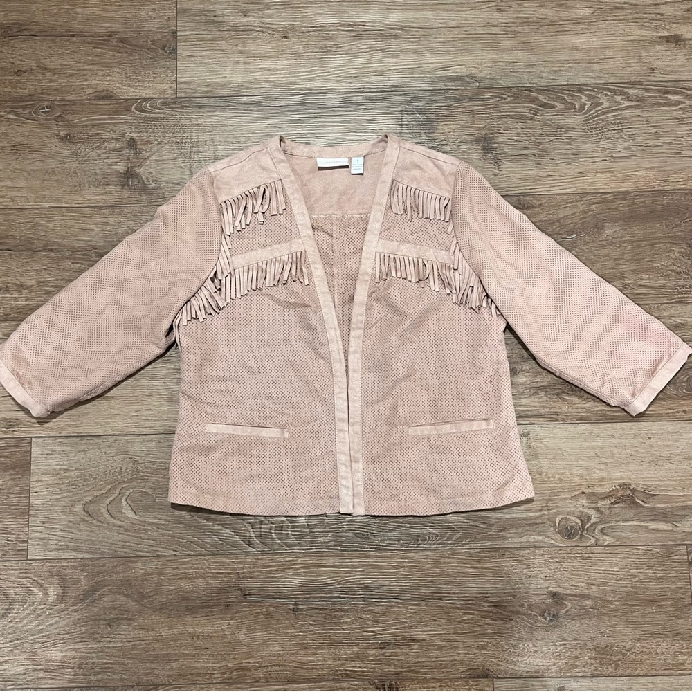 Chicos Cowgirl Fringe Faux Suede Jacket Sz 1 Small